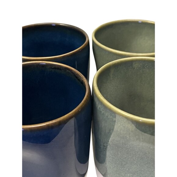 Four Starbucks 2008 Coffee Pinched Mugs Cobalt Blue & Green Handleless NWT NOS - Picture 7 of 10